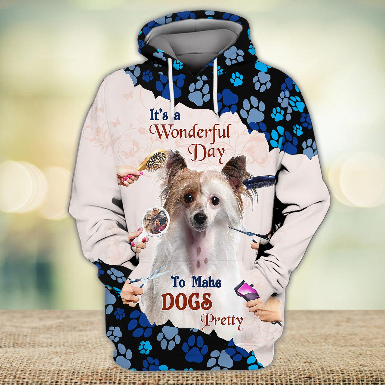 FUNSTUFFPRINT New Version Paw Pet Groomer Uniform Blue Salon Pet Groomer Personalized Name 3D Hoodie and Zip Hoodie