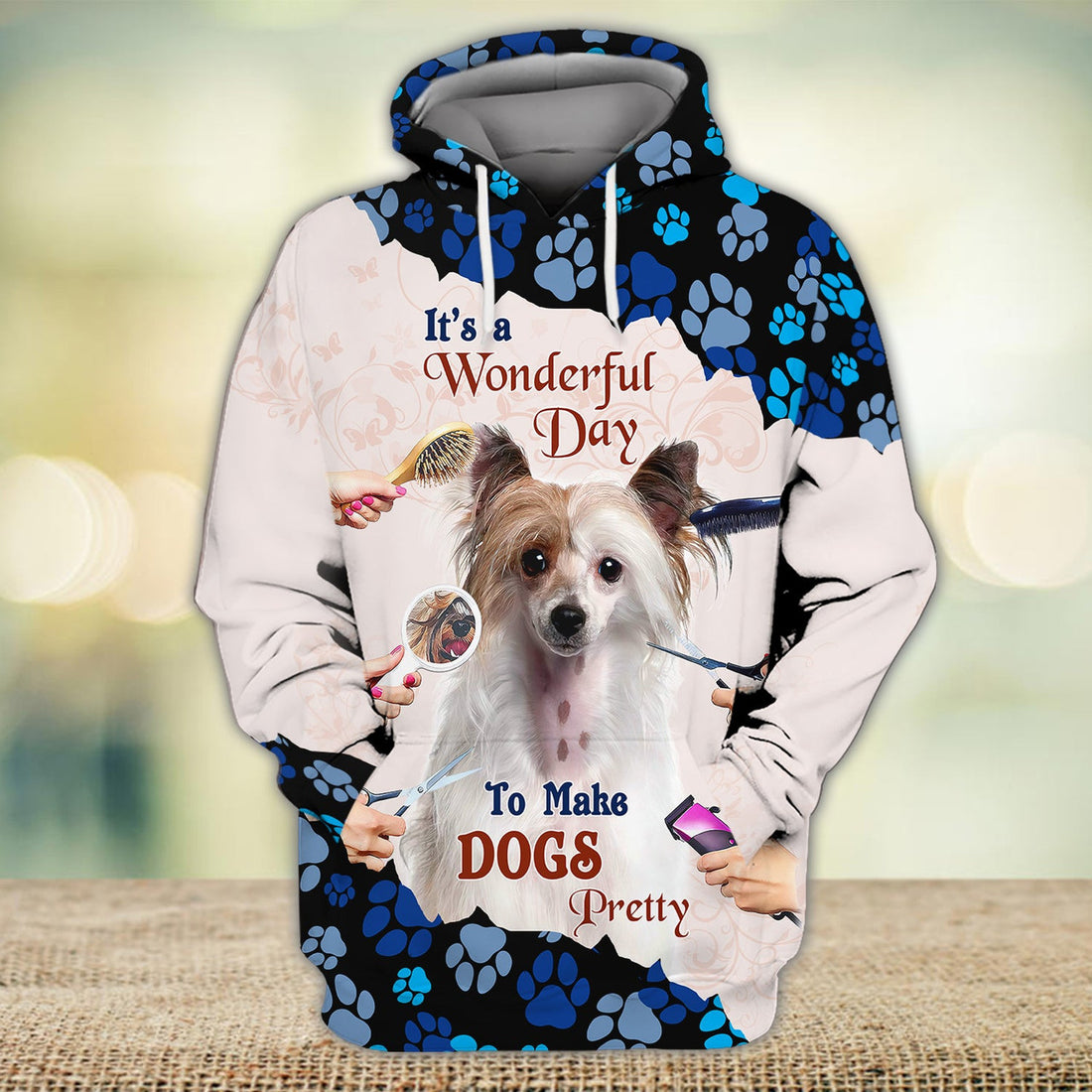 FUNSTUFFPRINT New Version Paw Pet Groomer Uniform Blue Salon Pet Groomer Personalized Name 3D Hoodie and Zip Hoodie