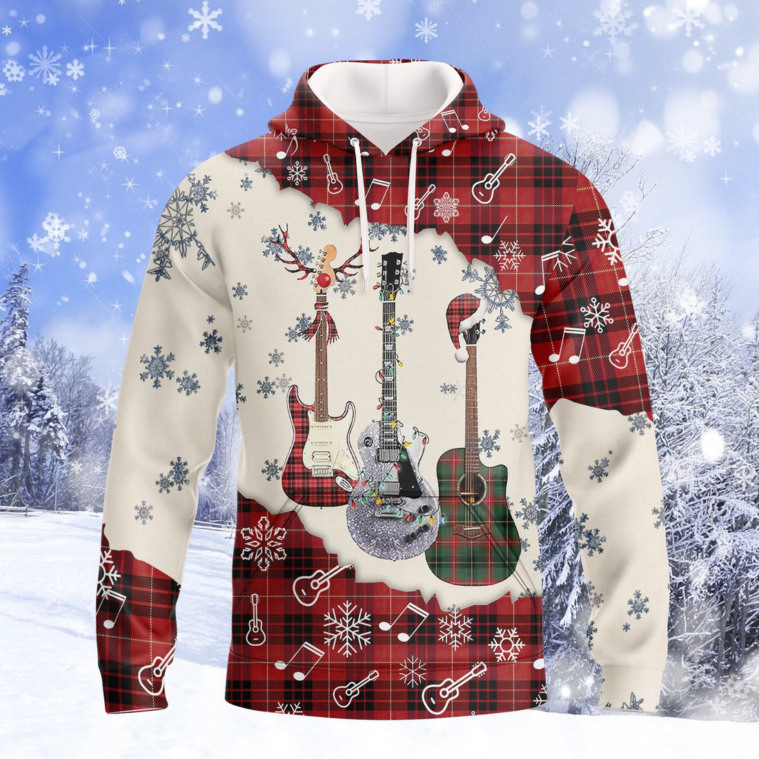 FUNSTUFFPRINT Guitar Snow Full Print 3D Hoodie and Zip Hoodie