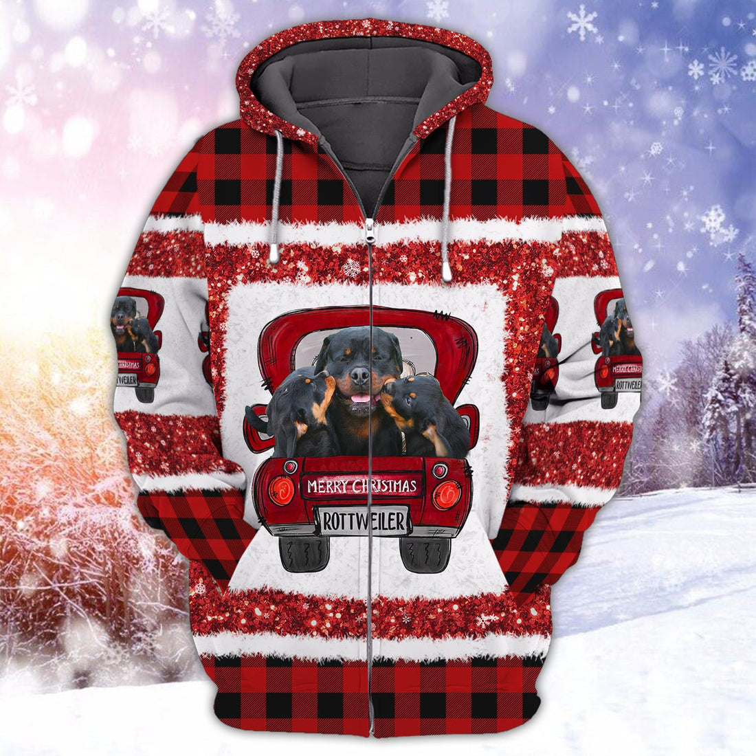 FUNSTUFFPRINT Merry Christmas with Rottweiler 3D Hoodie and Zip Hoodie