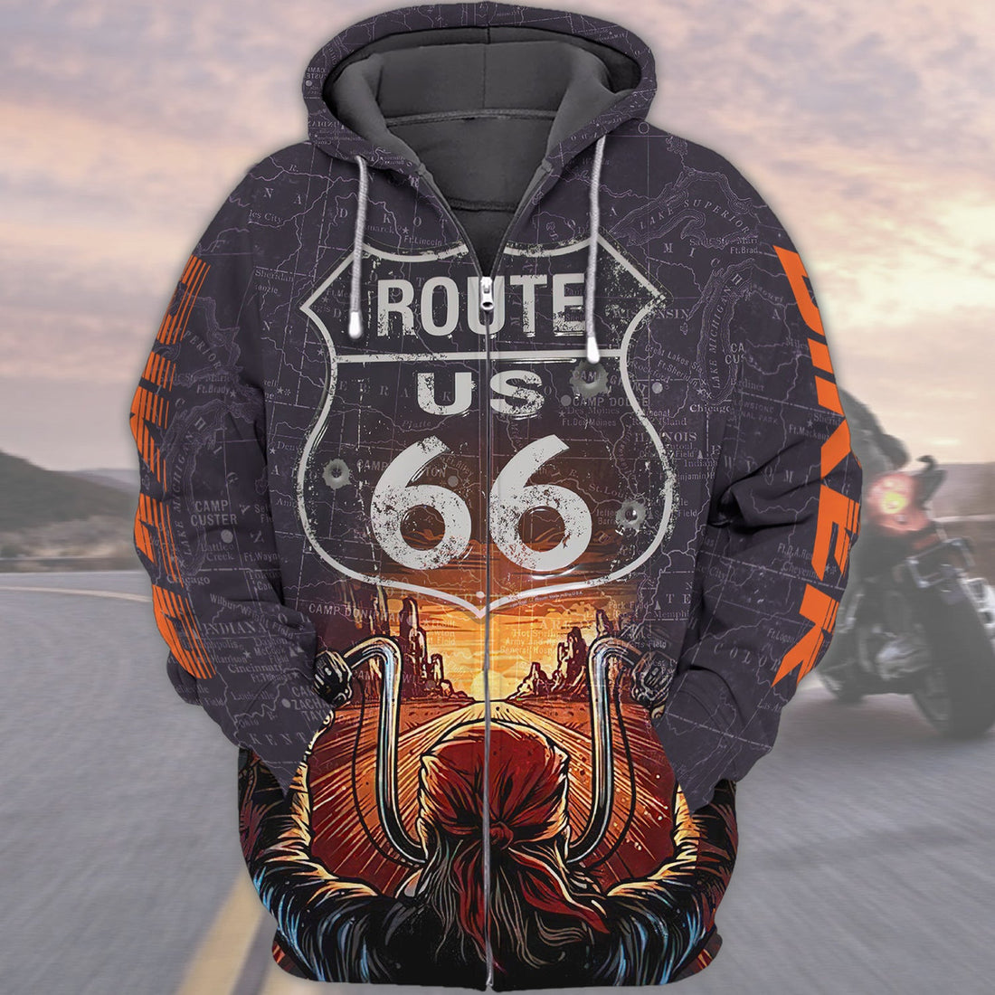 FUNSTUFFPRINT This Biker Conquers Route 66 3D Hoodie and Zip Hoodie