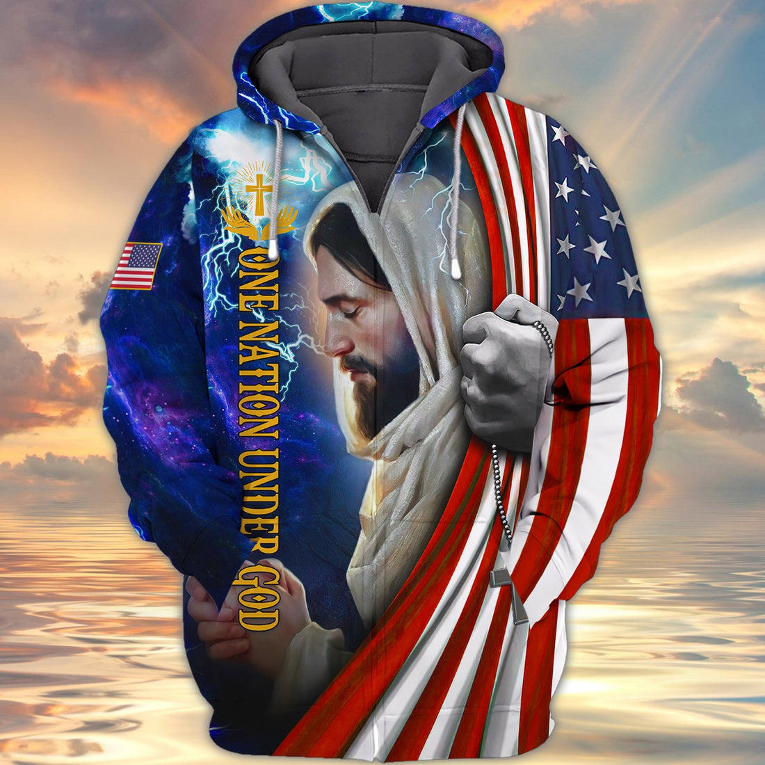 FUNSTUFFPRINT One Nation Under God Christian Gift 3D Hoodie and Zip Hoodie