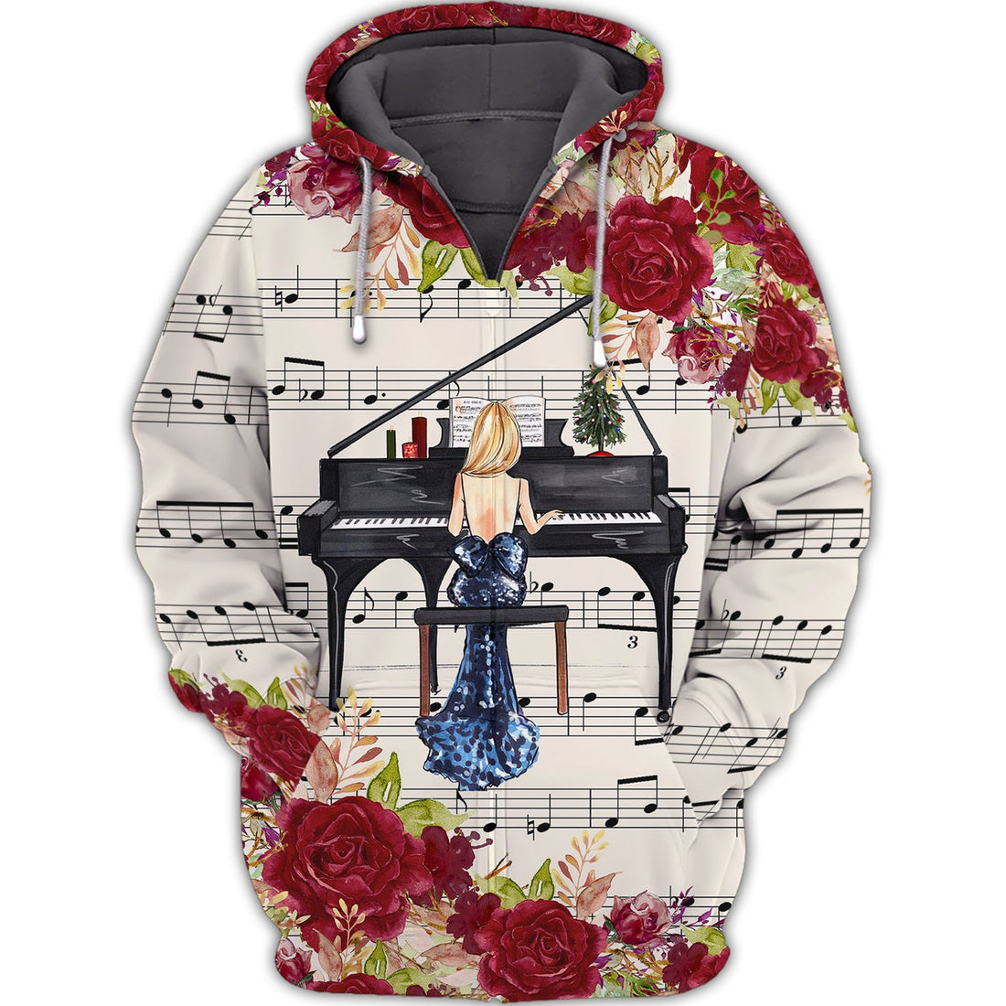FUNSTUFFPRINT Love Piano 3D Hoodie and Zip Hoodie