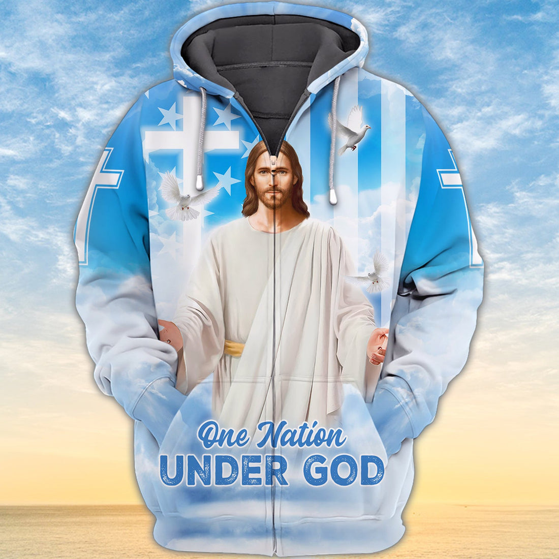 FUNSTUFFPRINT One Nation Under God Christian Gift 3D Hoodie and Zip Hoodie