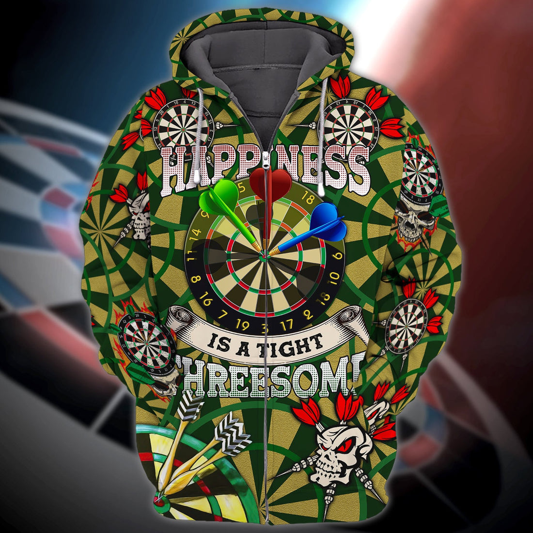 FUNSTUFFPRINT Happiness Is A Tight Threesome Darts e 3D Hoodie and Zip Hoodie