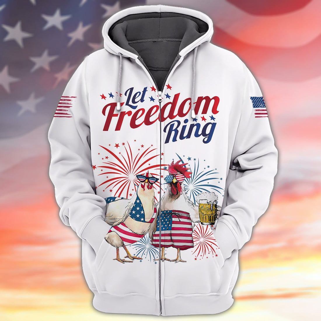FUNSTUFFPRINT Let Freedom Ring Chicken American Family 3D Hoodie and Zip Hoodie