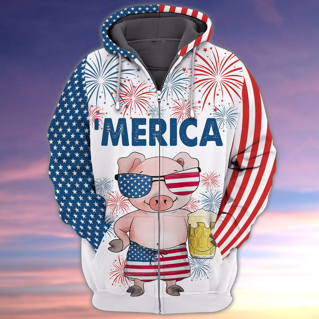 FUNSTUFFPRINT Pig - Independence Day Is Coming 3D Hoodie and Zip Hoodie