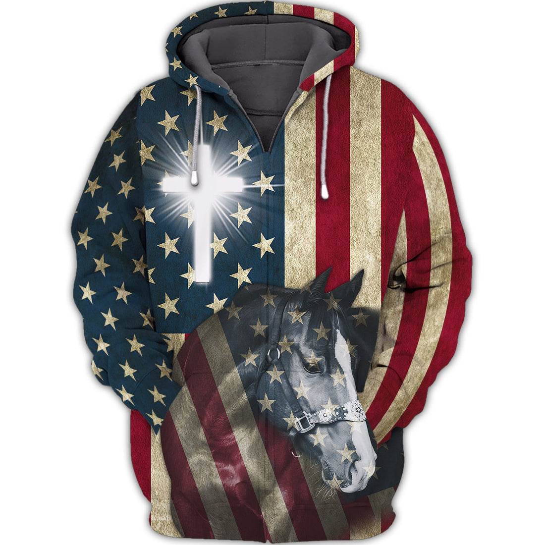FUNSTUFFPRINT HORSE - US FLAG - MITRU 3D Hoodie and Zip Hoodie