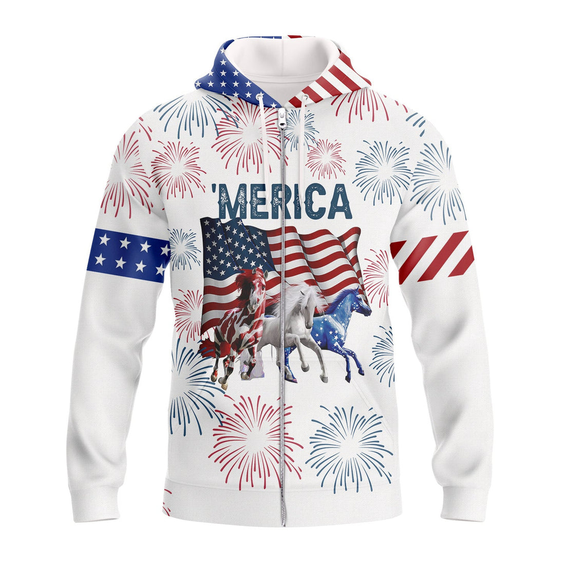 FUNSTUFFPRINT - Horse 'Merica 3D Hoodie and Zip Hoodie