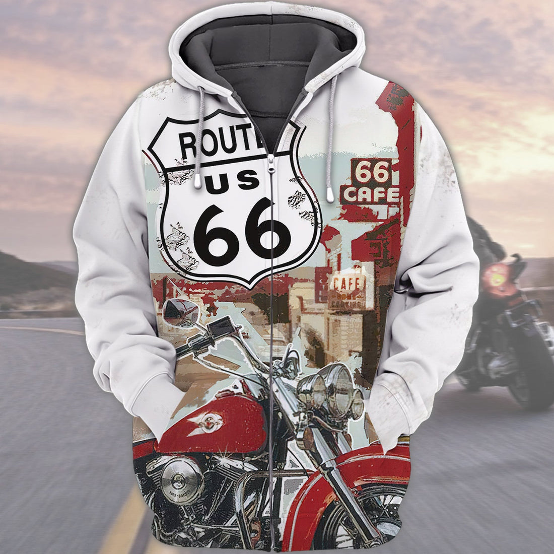 FUNSTUFFPRINT This Biker Conquers Route 66 3D Hoodie and Zip Hoodie