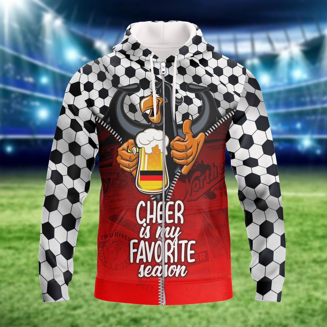 FUNSTUFFPRINT Cheer Is My Favorite SeaSon, Germany's Love Of Football, Eagle And Beer Graphic Design 3D Hoodie and Zip Hoodie