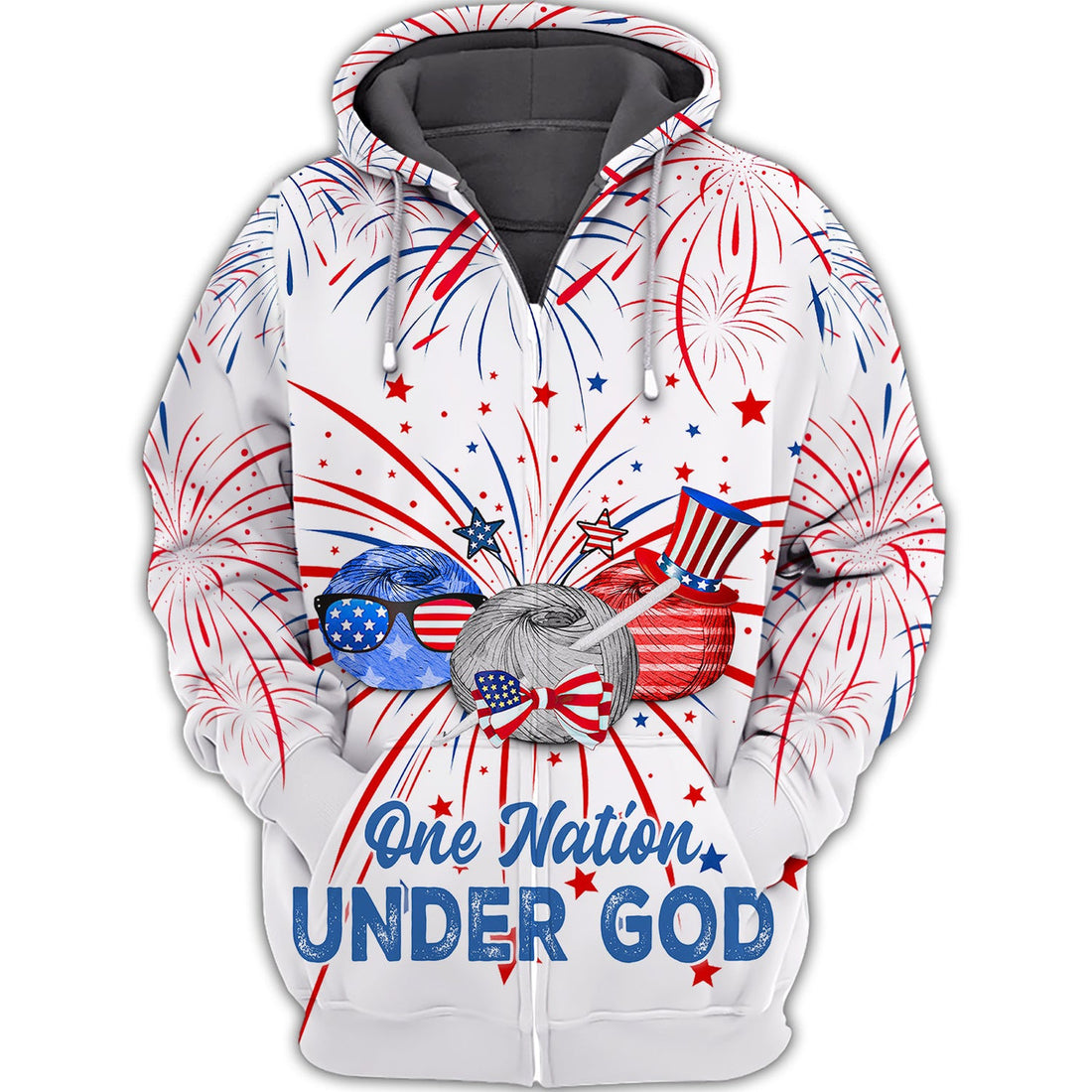 FUNSTUFFPRINT Independence Day Is Coming Crochet One Nation Under God 3D Hoodie and Zip Hoodie