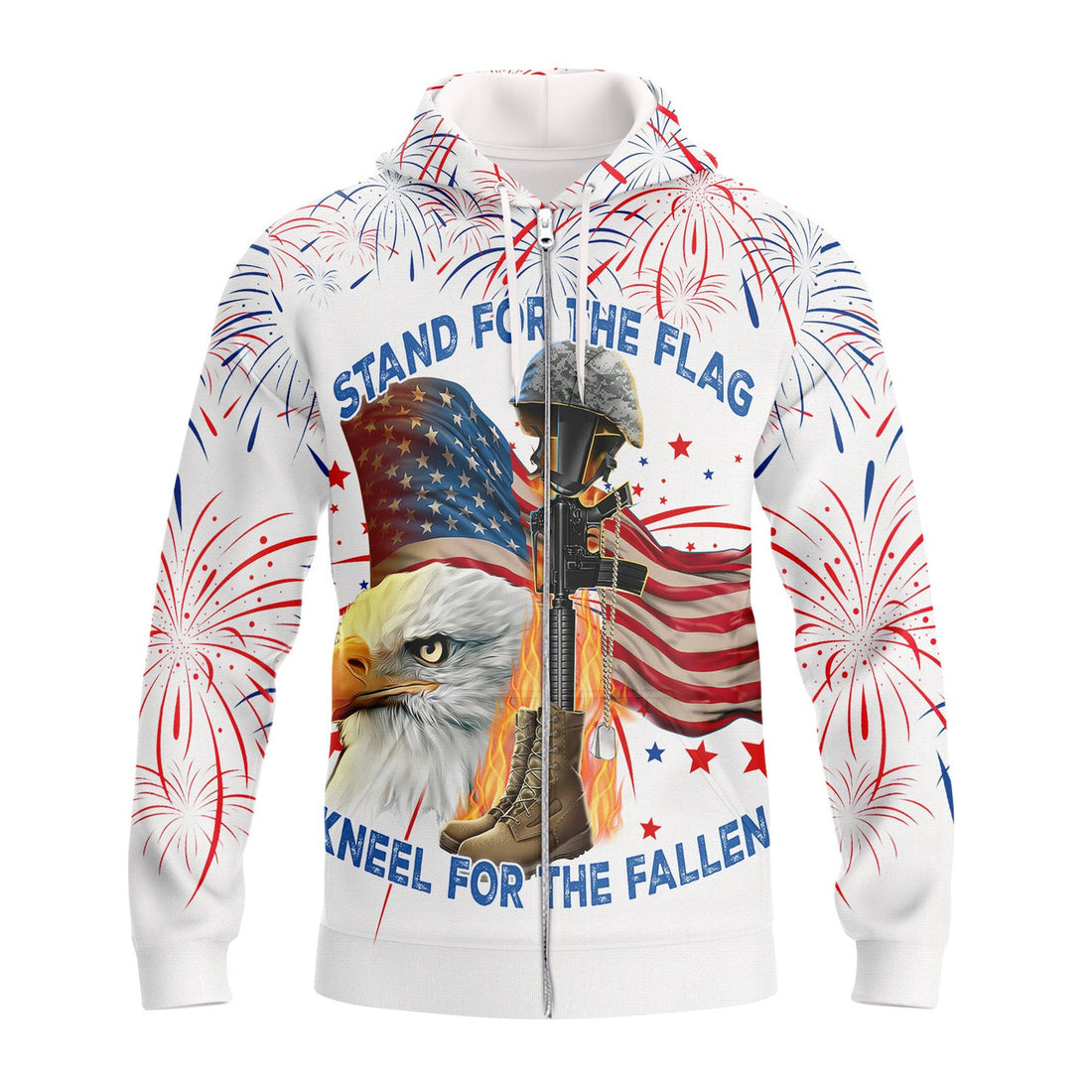 FUNSTUFFPRINT Independence Day Is Coming - Stand For The Flag Kneel For The Fallen Full Print 3D Hoodie and Zip Hoodie