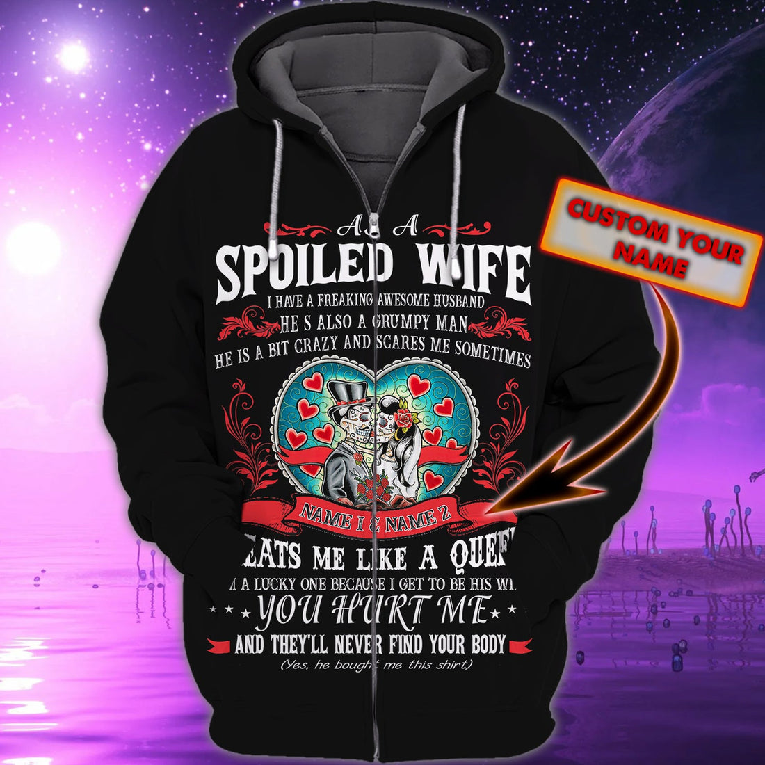 FUNSTUFFPRINT Personalized Name Wife - 3D Hoodie and Zip Hoodie