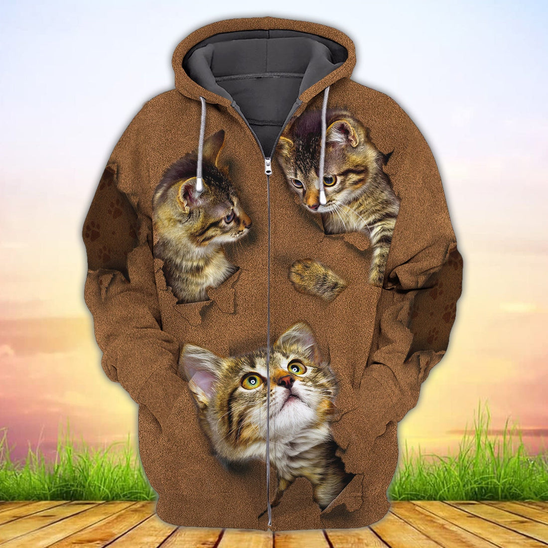 FUNSTUFFPRINT Cat Brown 3D Hoodie and Zip Hoodie
