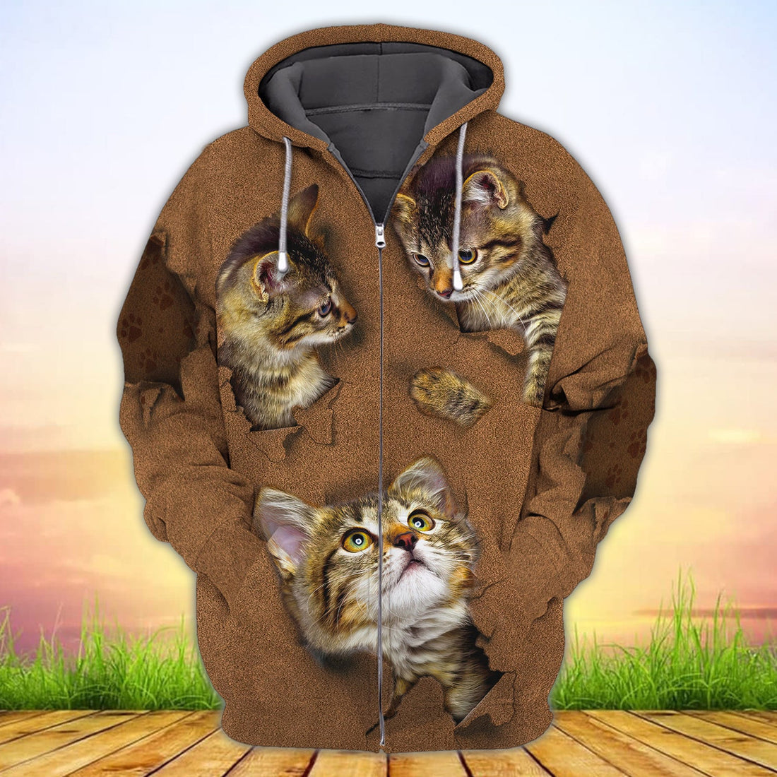 FUNSTUFFPRINT Cat Brown - 3D Full Print 3D Hoodie and Zip Hoodie