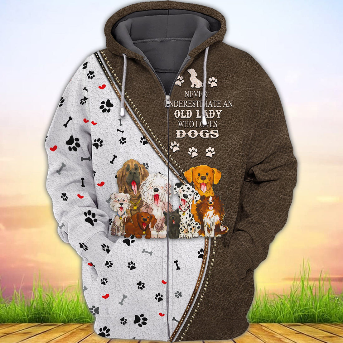 FUNSTUFFPRINT Old Lady Who Love Dogs 3D Hoodie and Zip Hoodie