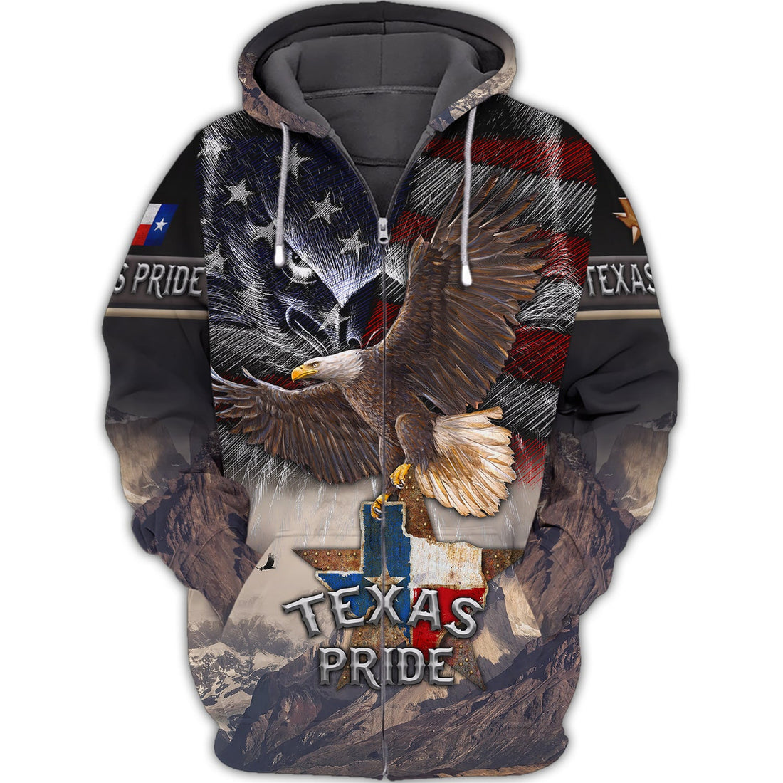 FUNSTUFFPRINT Eagle Texas, Texas Pride, 3D Full Print 3D Hoodie and Zip Hoodie