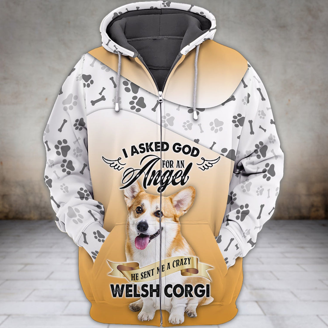 FUNSTUFFPRINT Welsh Corgi I Asked God - 3D Full Print 3D Hoodie and Zip Hoodie