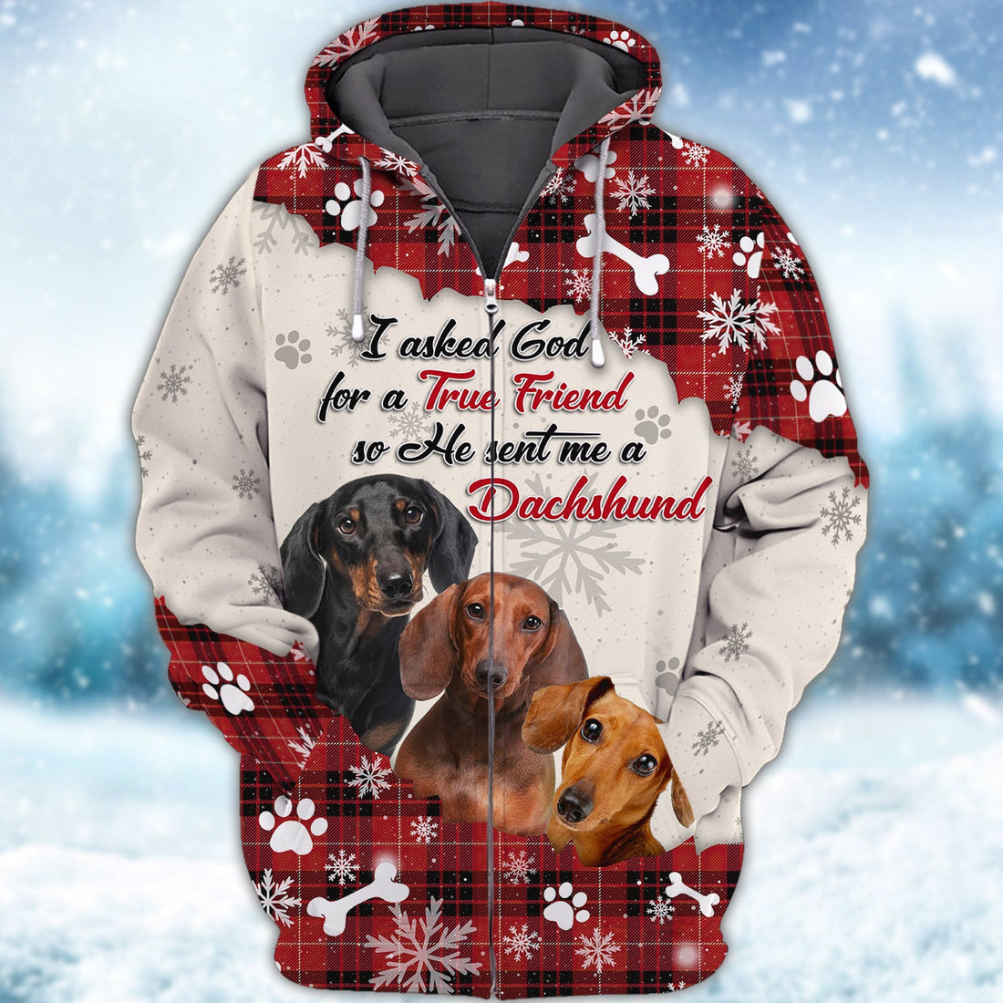 FUNSTUFFPRINT Dachshund - God Sent Me True Friend 3D Hoodie and Zip Hoodie