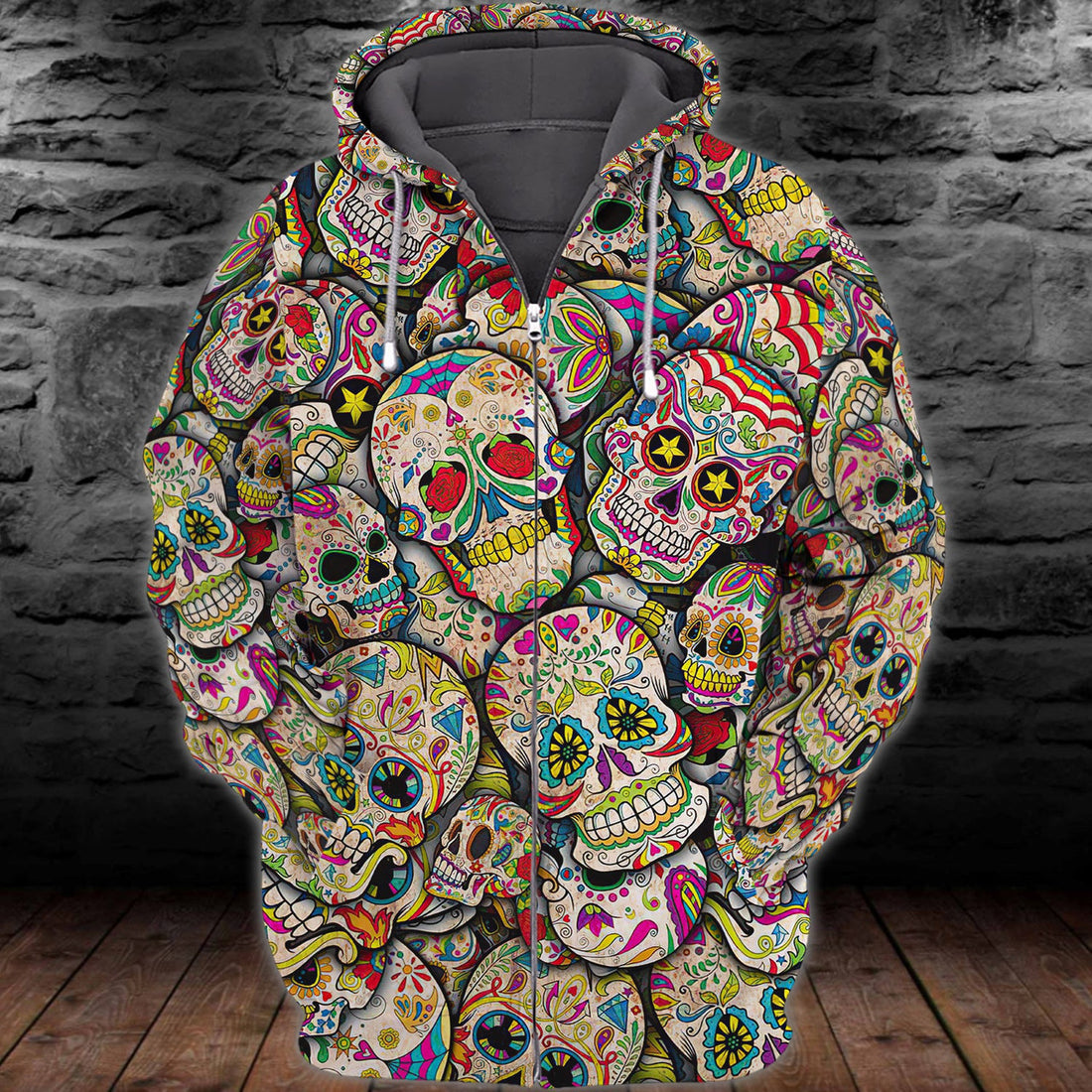 FUNSTUFFPRINT Sugar Skull - Full Print Tad 3D Hoodie and Zip Hoodie