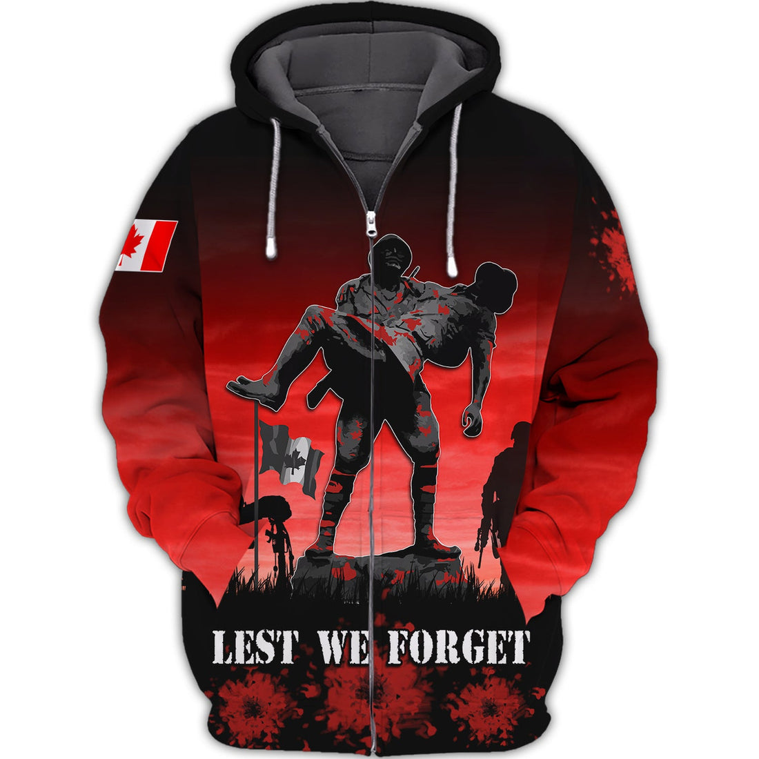 FUNSTUFFPRINT Lest We Forget Canada Remembrance 3D Hoodie and Zip Hoodie