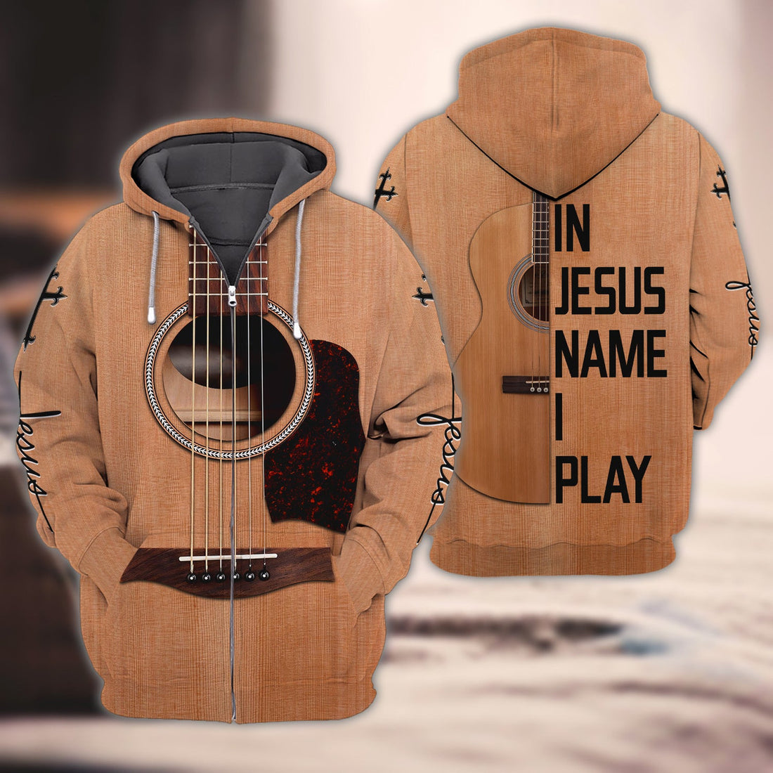 FUNSTUFFPRINT In Jesus Name I Play - Guitar 3D Hoodie and Zip Hoodie