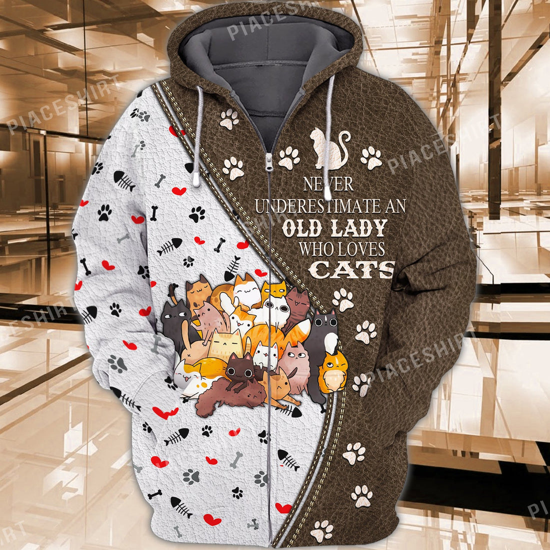 FUNSTUFFPRINT Old Lady Who Love Cats 3D Hoodie and Zip Hoodie
