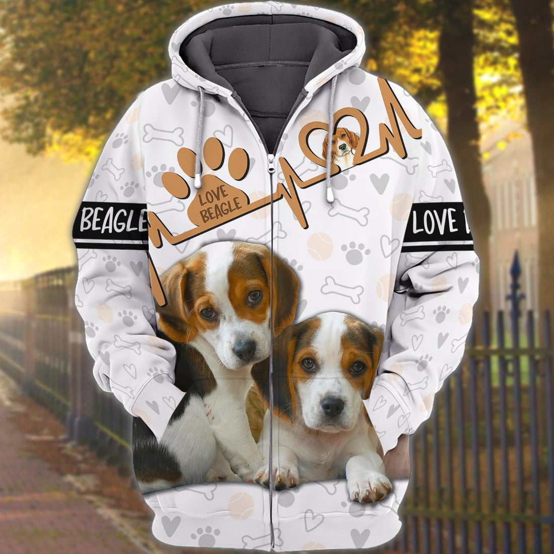 FUNSTUFFPRINT Love Beagle - Full Print 3D Hoodie and Zip Hoodie