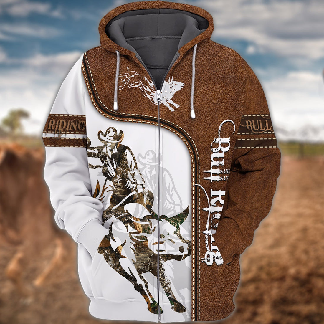 FUNSTUFFPRINT BULL RIDING - Full Printed Shirt 3D Hoodie and Zip Hoodie