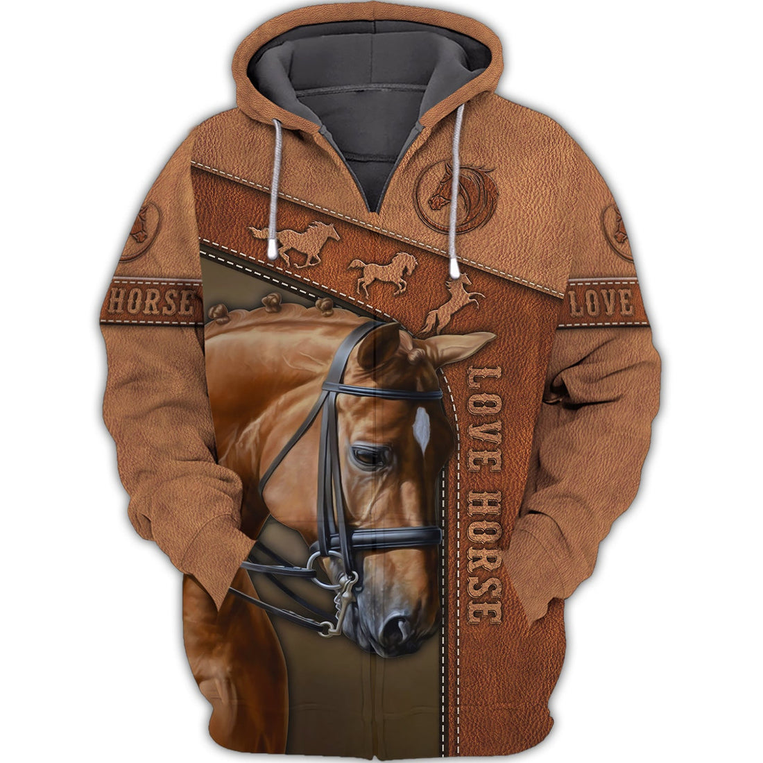 FUNSTUFFPRINT Love Horse Brown 3D Hoodie and Zip Hoodie