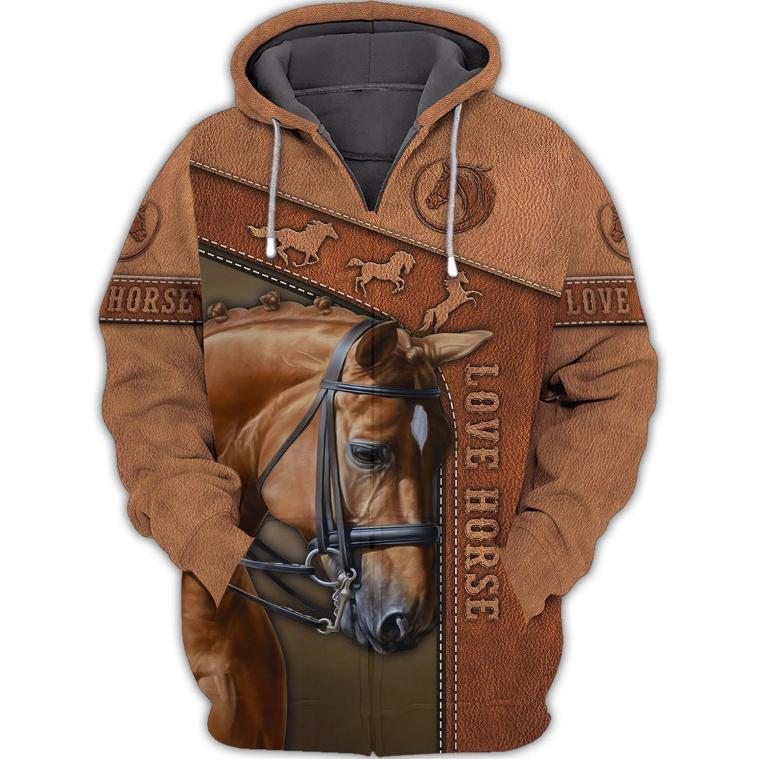 FUNSTUFFPRINT Love Horse Brown - 3D Full Print 3D Hoodie and Zip Hoodie