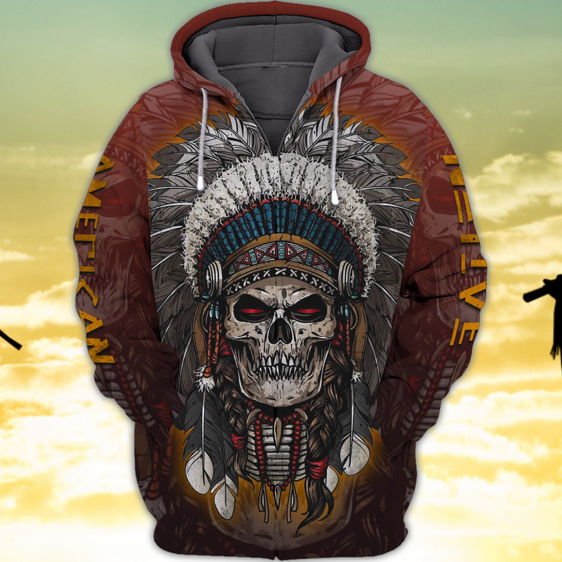 FUNSTUFFPRINT Native Skull 3D Hoodie and Zip Hoodie