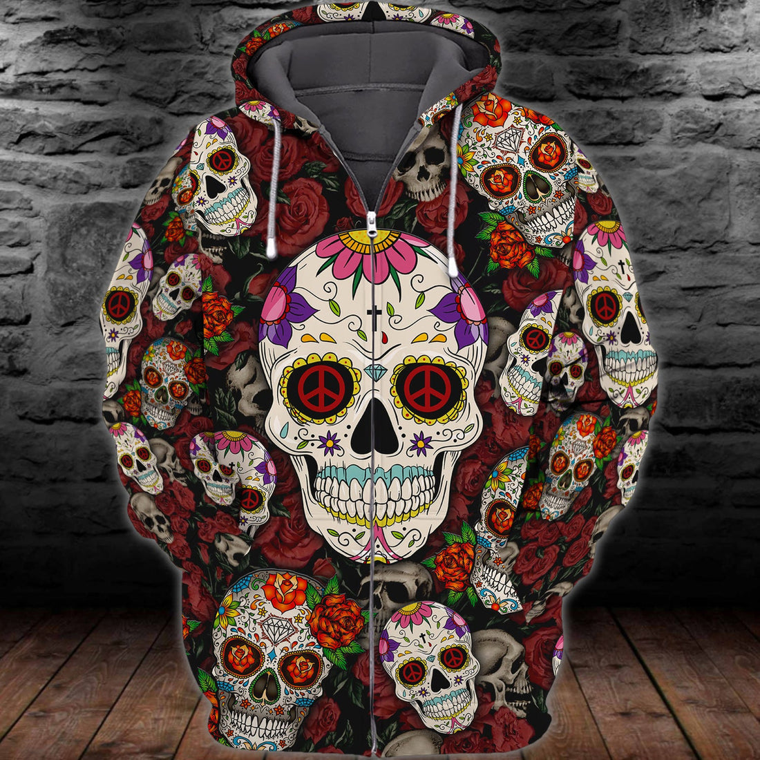 FUNSTUFFPRINT Sugar Skull - Full Print Tad 3D Hoodie and Zip Hoodie
