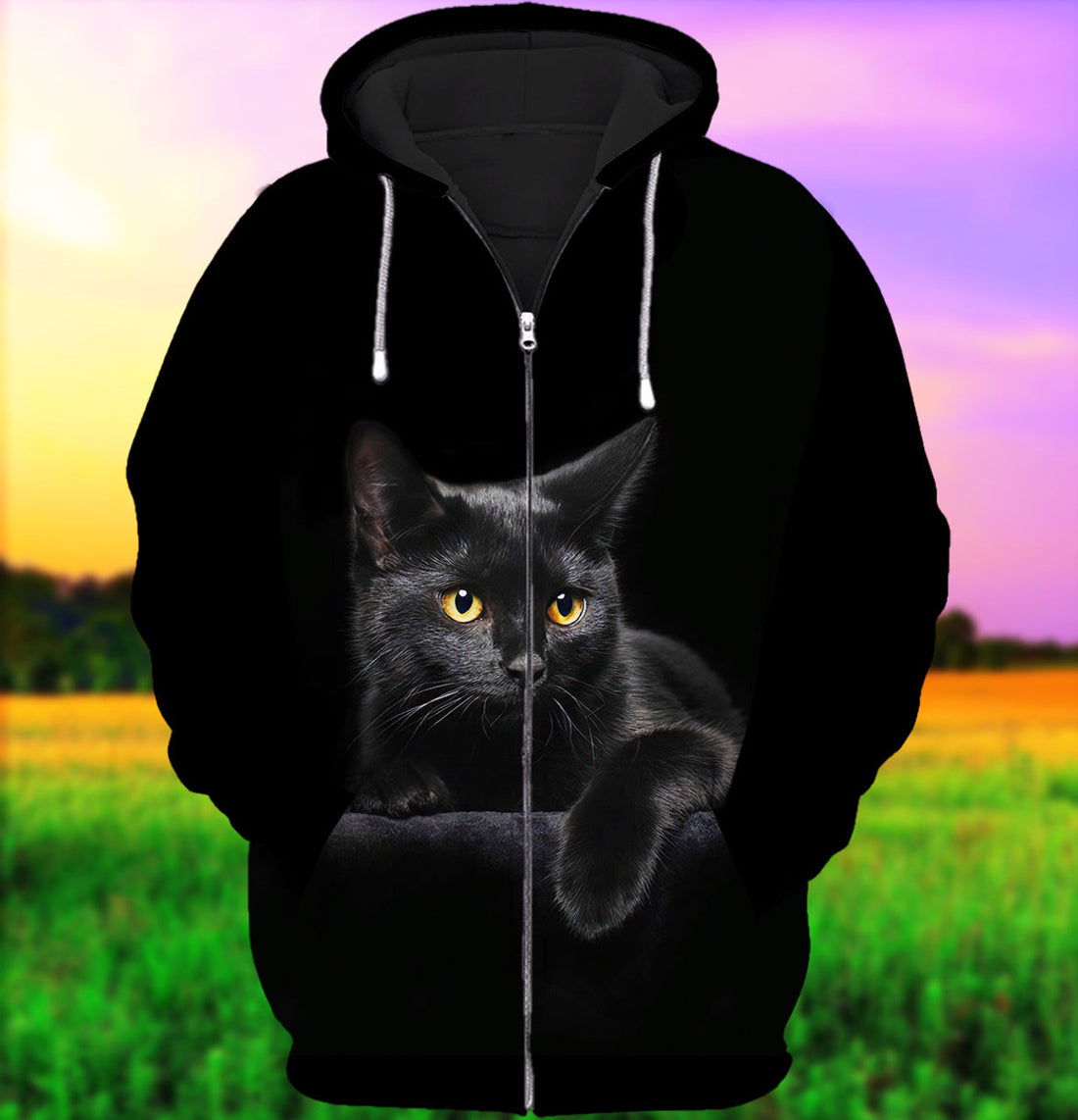FUNSTUFFPRINT Black Cat Full 3D Hoodie and Zip Hoodie