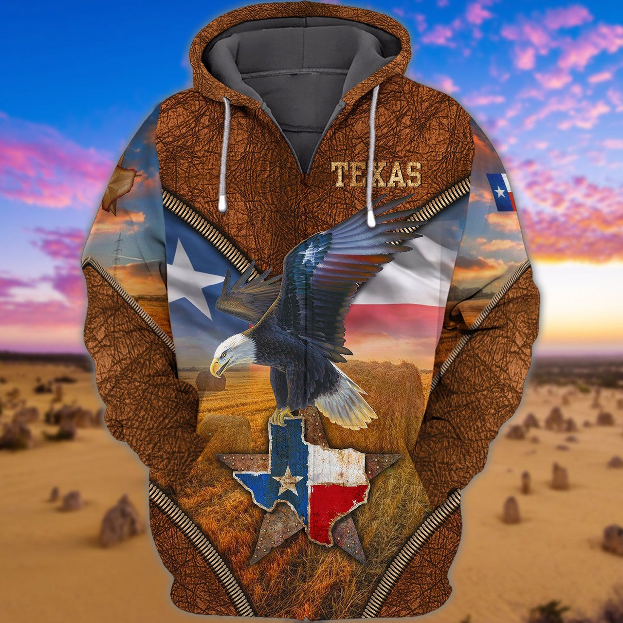 FUNSTUFFPRINT Eagle Texas 3D Hoodie and Zip Hoodie