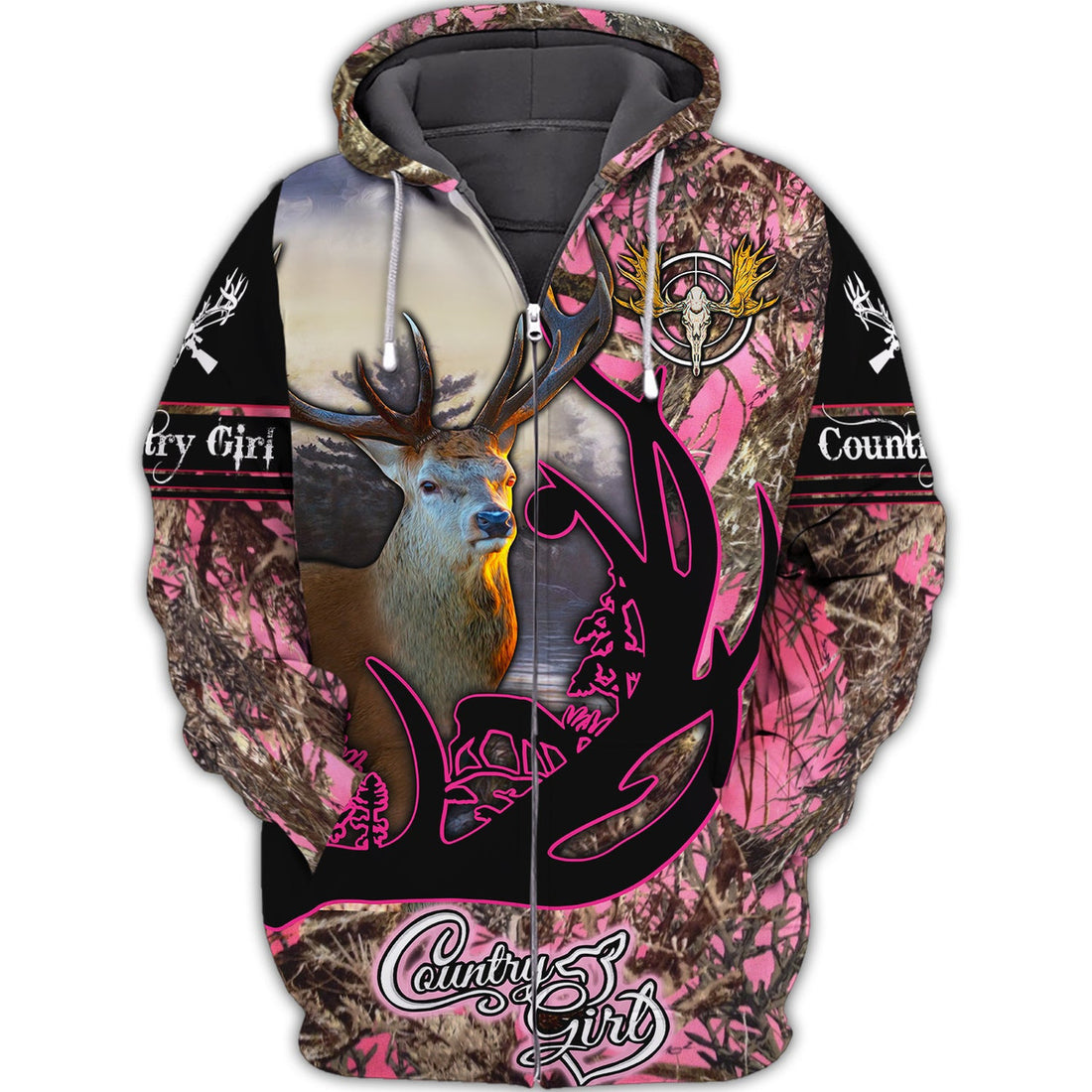 FUNSTUFFPRINT Hunting Pink Camo Country Girl 3D Hoodie and Zip Hoodie