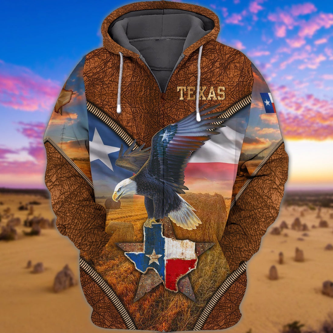 FUNSTUFFPRINT Eagle Texas 3D Hoodie and Zip Hoodie