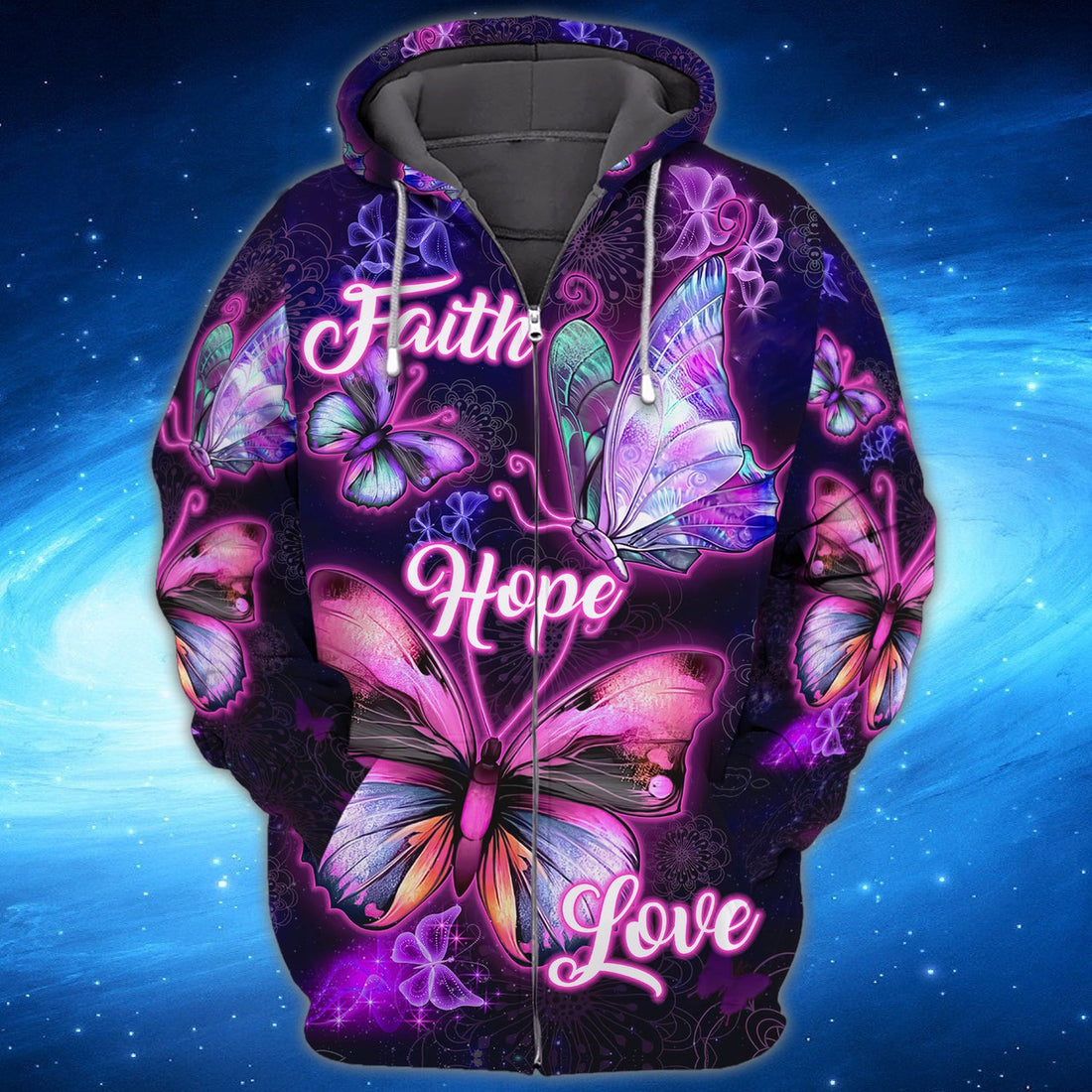 FUNSTUFFPRINT Butterfly Faith Hope Love 86 3D Hoodie and Zip Hoodie
