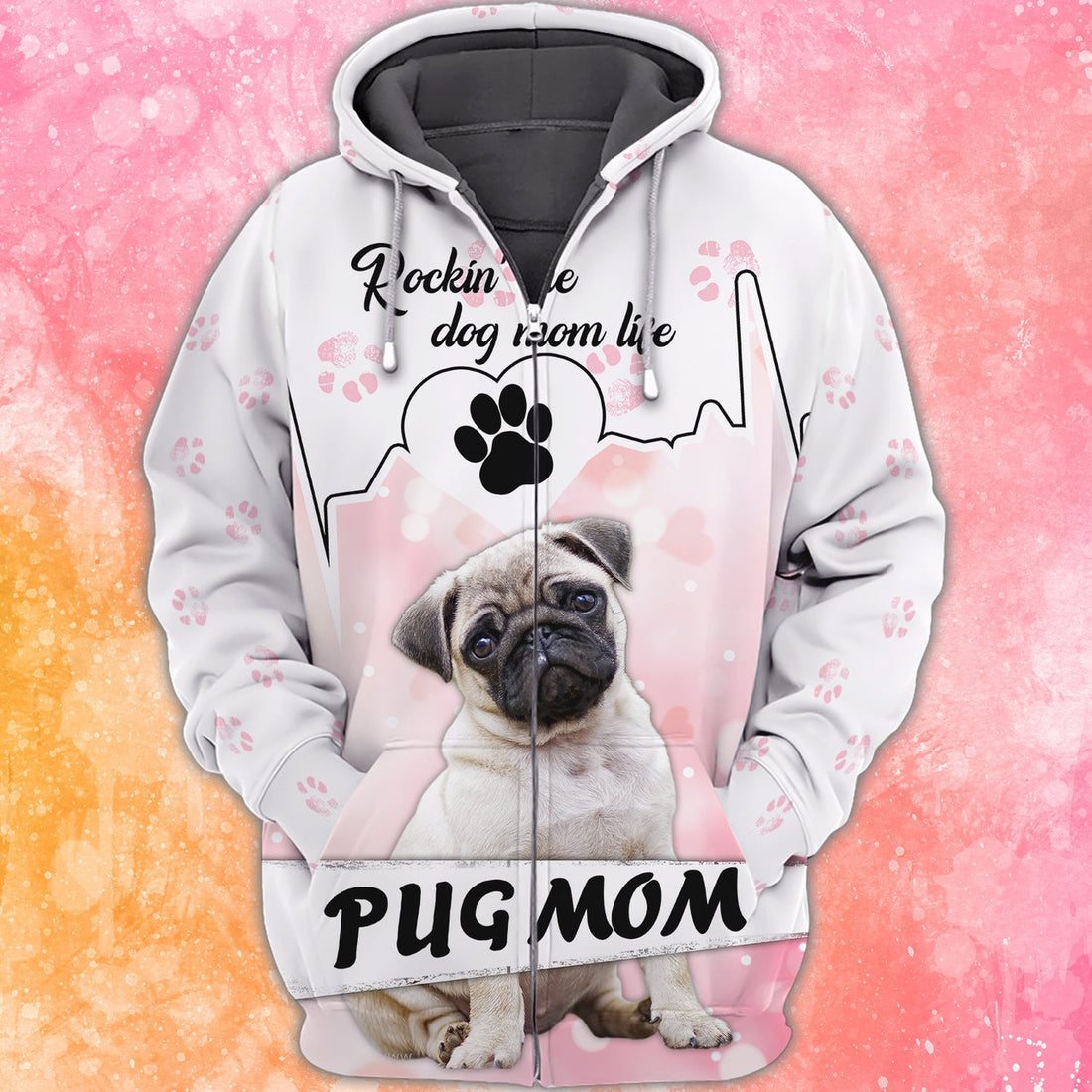 FUNSTUFFPRINT Pug Mom 3D Hoodie and Zip Hoodie