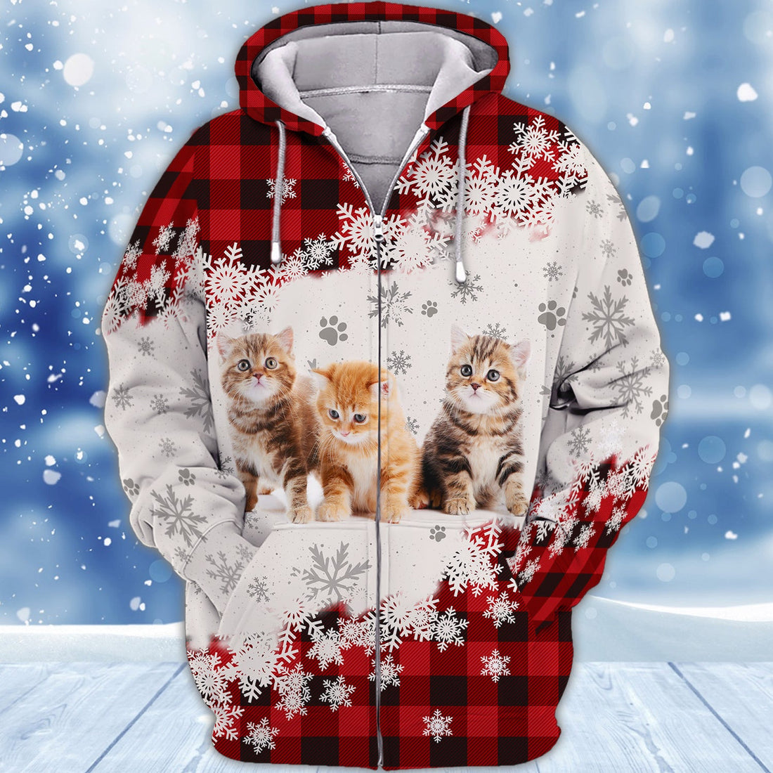 FUNSTUFFPRINT Never Walk Alone Christmas Cats 3D Hoodie and Zip Hoodie