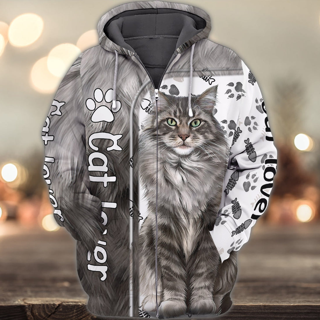 FUNSTUFFPRINT Love Cats Maine Coon 3D Hoodie and Zip Hoodie