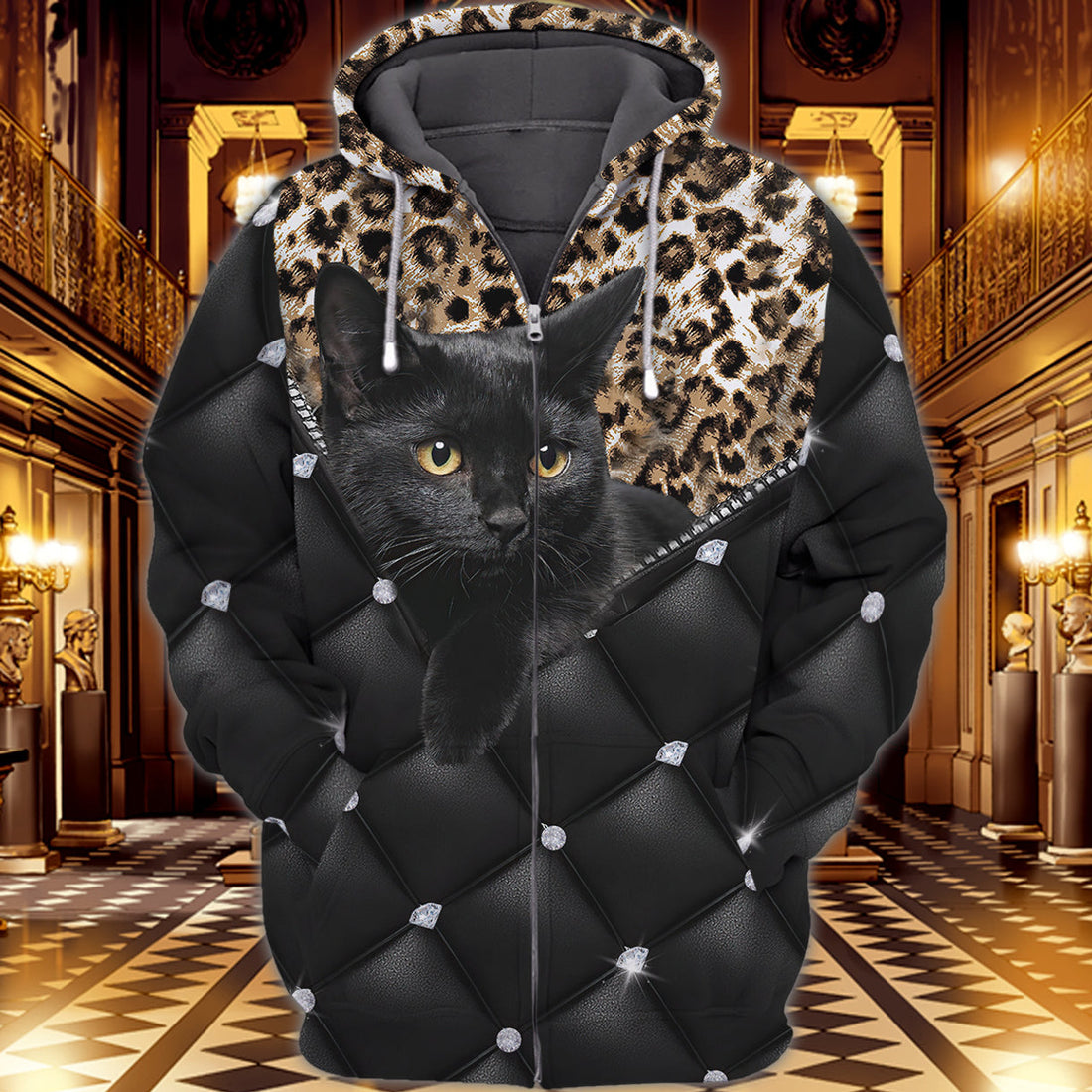 FUNSTUFFPRINT Royal Black Cat 3D Hoodie and Zip Hoodie