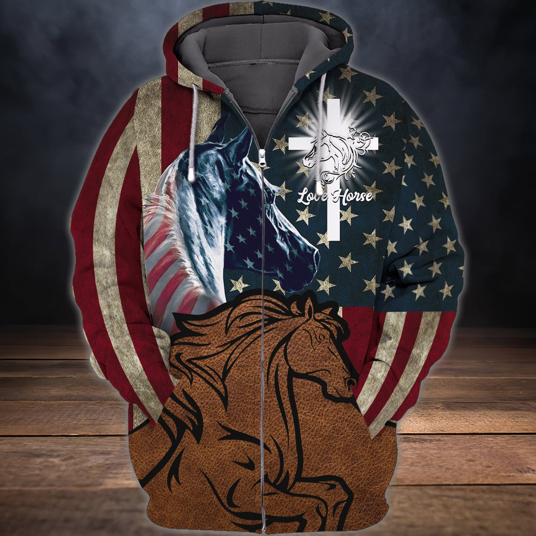 FUNSTUFFPRINT Love Horse Usa 3D Hoodie and Zip Hoodie