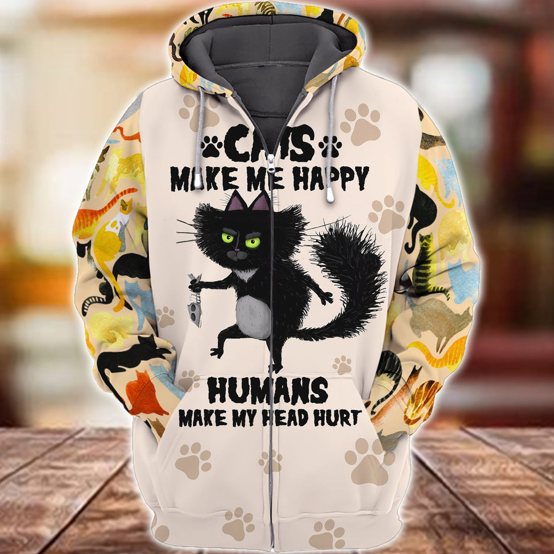 FUNSTUFFPRINT CATS MAKE ME HAPPY 3D Hoodie and Zip Hoodie