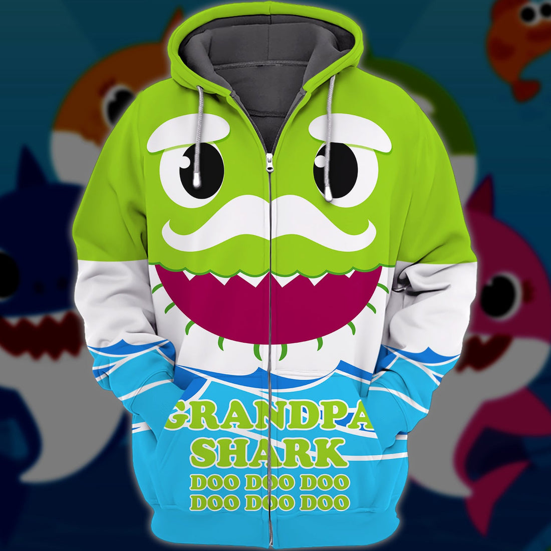 FUNSTUFFPRINT Grandpa Shark Doo Doo Doo Full Print 3D Hoodie and Zip Hoodie