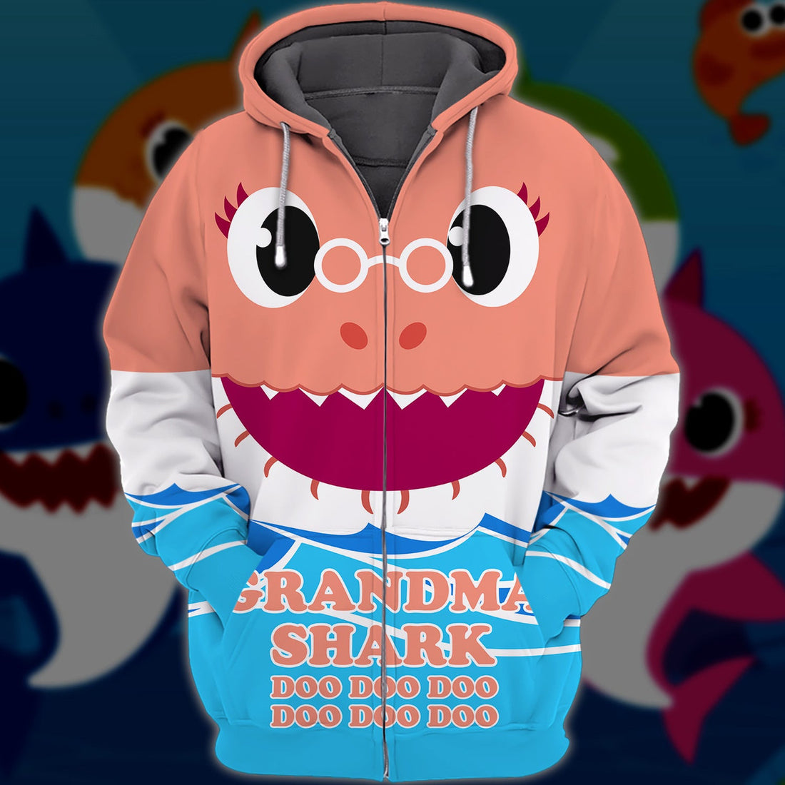 FUNSTUFFPRINT Full Print Grandma Shark Doo Doo Doo 3D Hoodie and Zip Hoodie