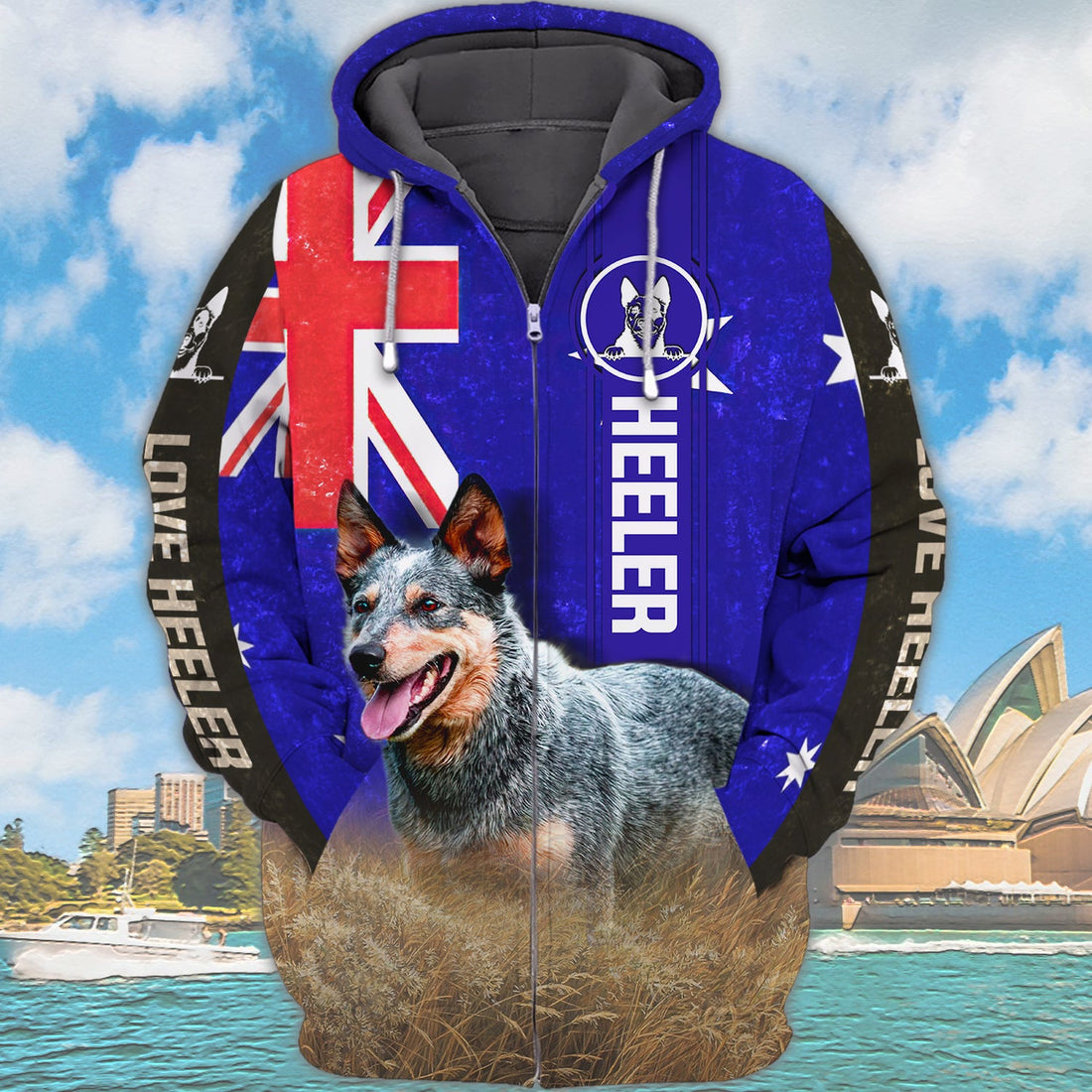 FUNSTUFFPRINT Heeler Australian Flag 3D Hoodie and Zip Hoodie