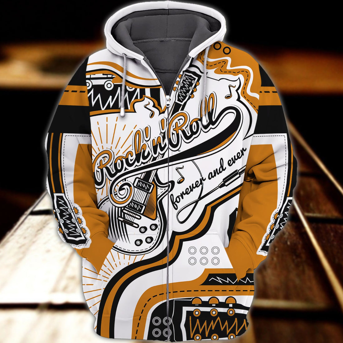 FUNSTUFFPRINT Rock'n'Roll Guitar Full Print 3D Hoodie and Zip Hoodie