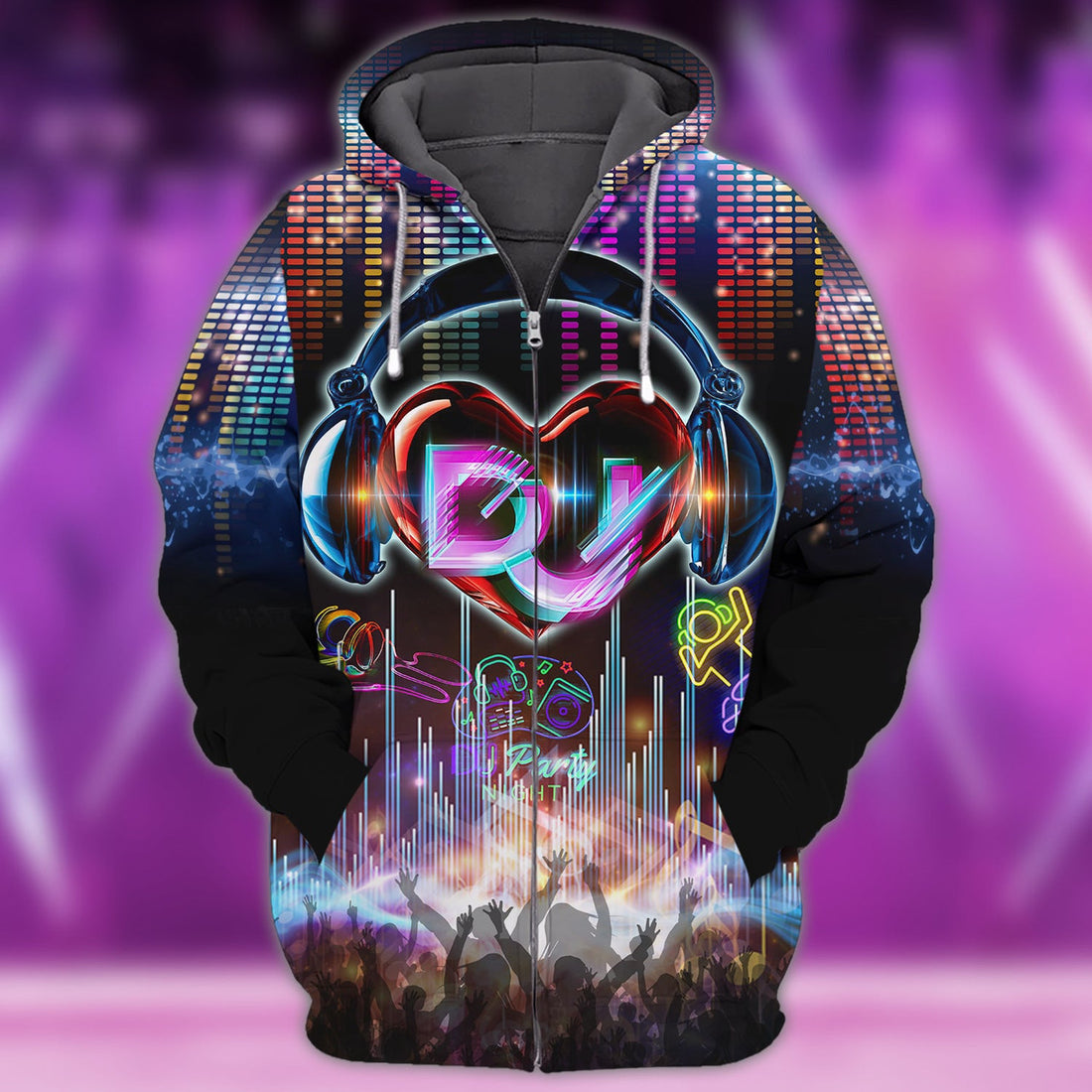 FUNSTUFFPRINT Dj, Neon, 3D Full Print 3D Hoodie and Zip Hoodie